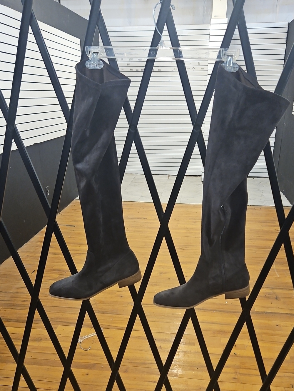 Over-the-Knee Black Suede Boots — Sleek Pull-On Style